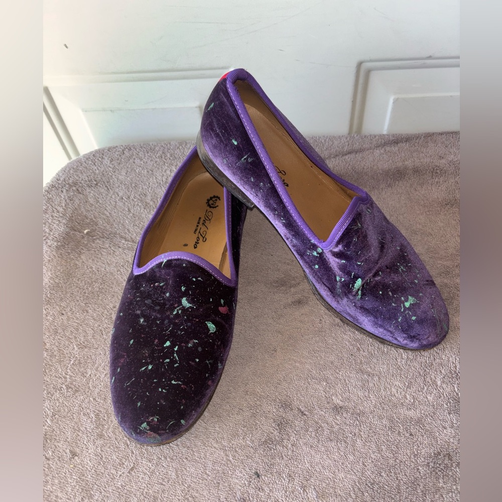 Del Toro purple velvet teal speckled Italian loafers size 9